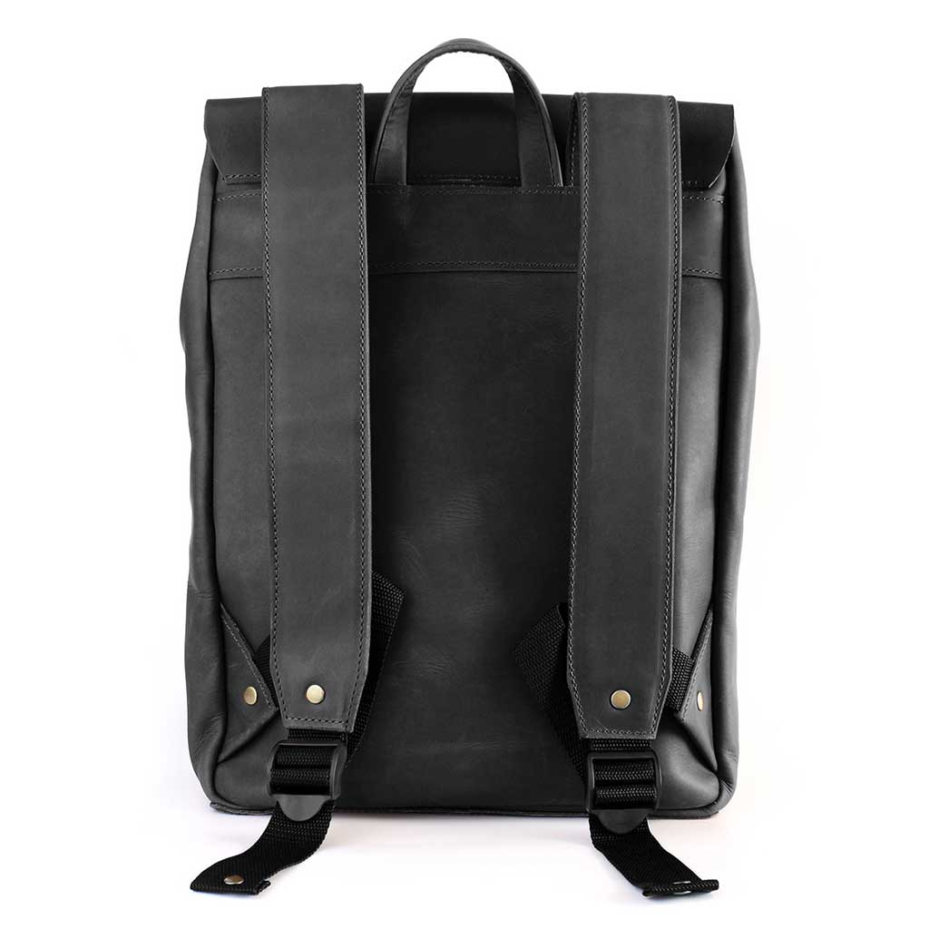 Mochila Hombre Mujer Mochila Negra Cuero con Hebillas