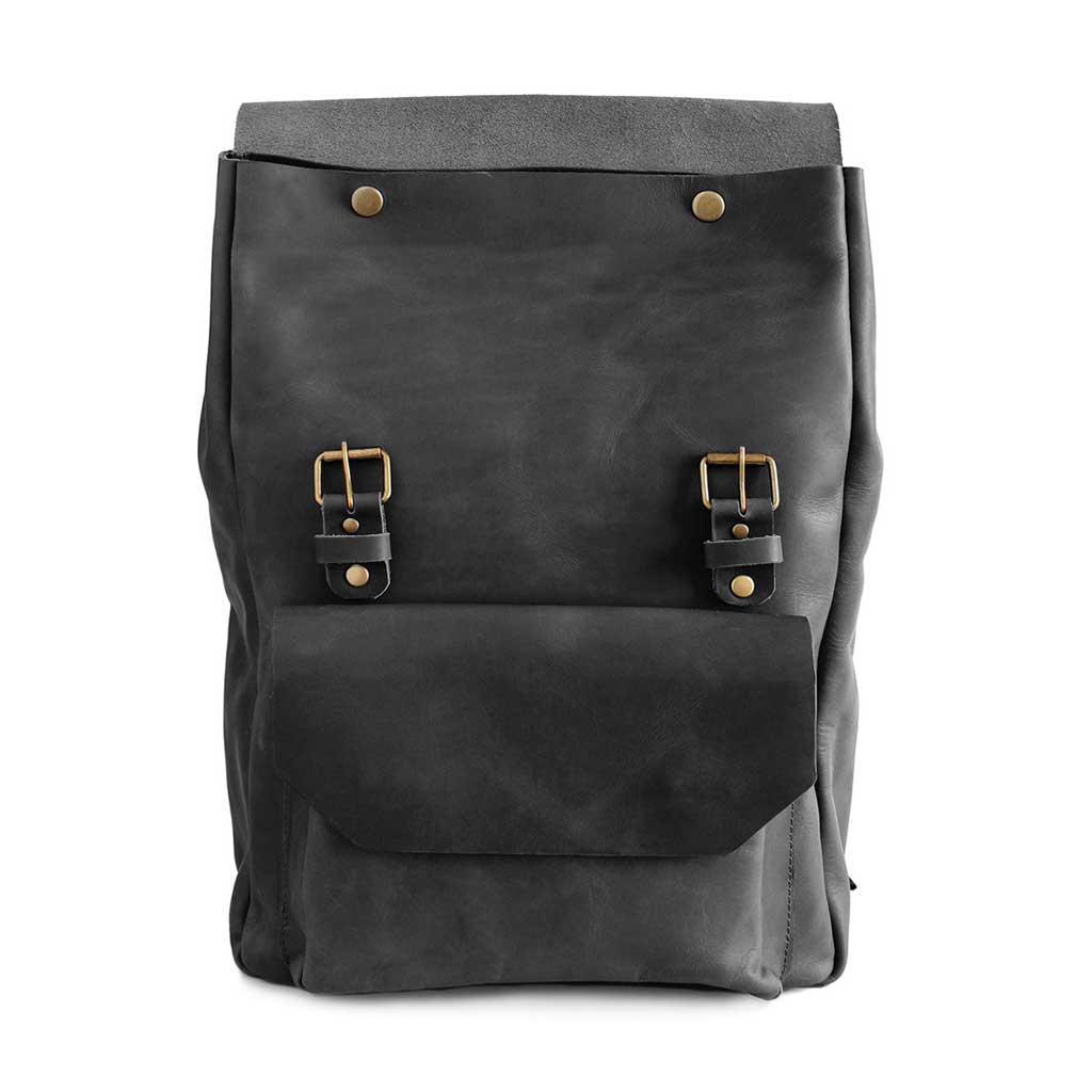 Mochila Hombre Mujer Mochila Negra Cuero con Hebillas