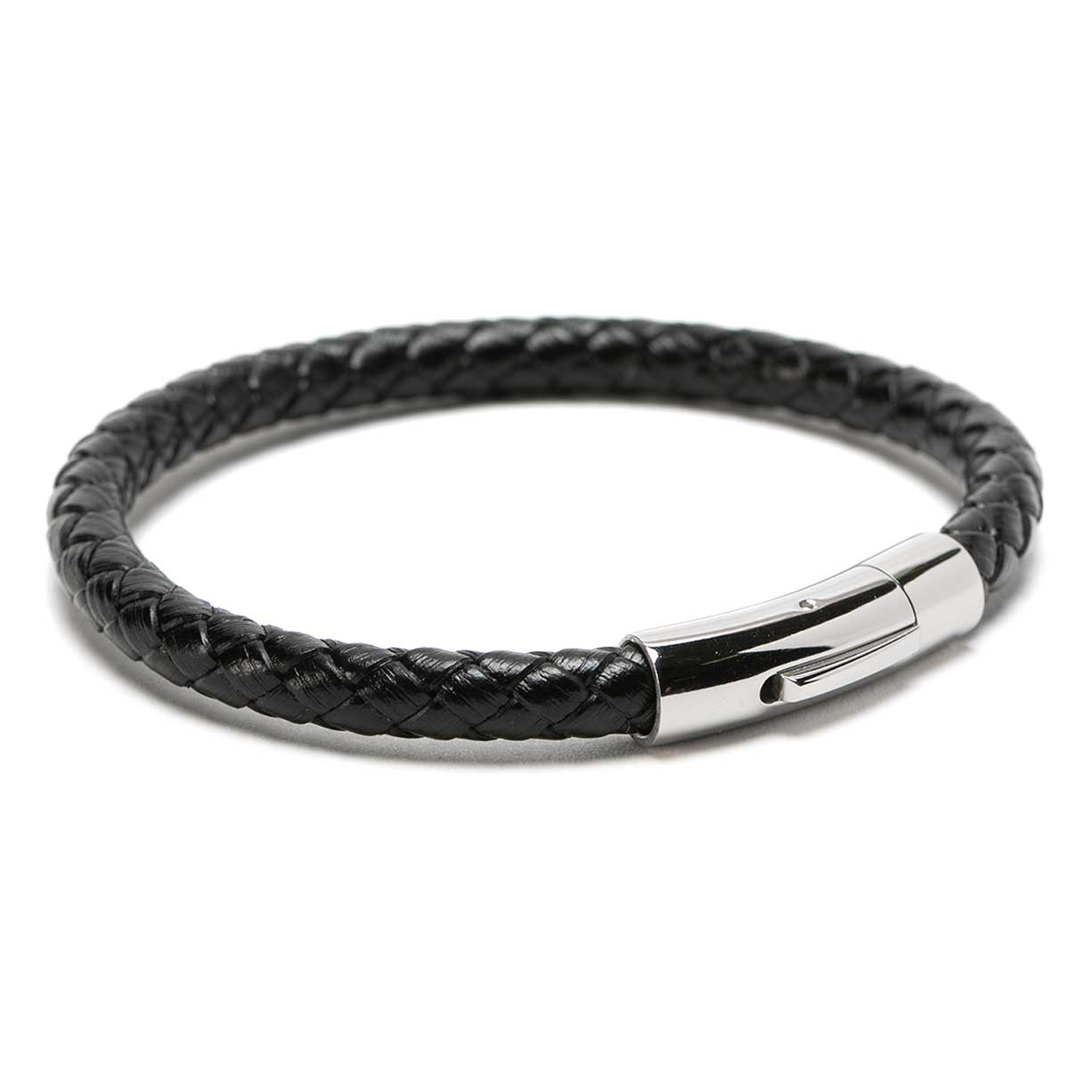 Pulsera de Cuero Negro con Broche de a Presión Plateado