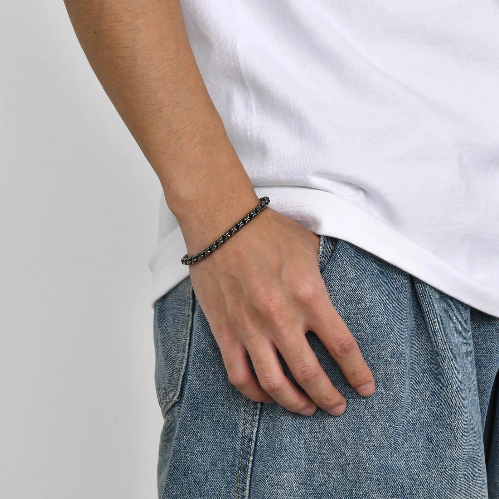 Pulsera De Cadena De Eslabones De Acero Inoxidable Antiguo