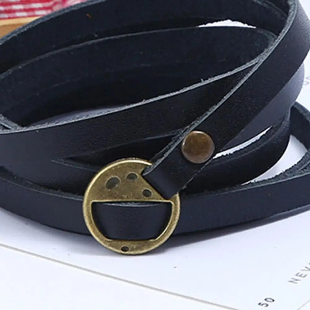 Pulseras De Cuero Larga Vintage Hombre Mujer Negra