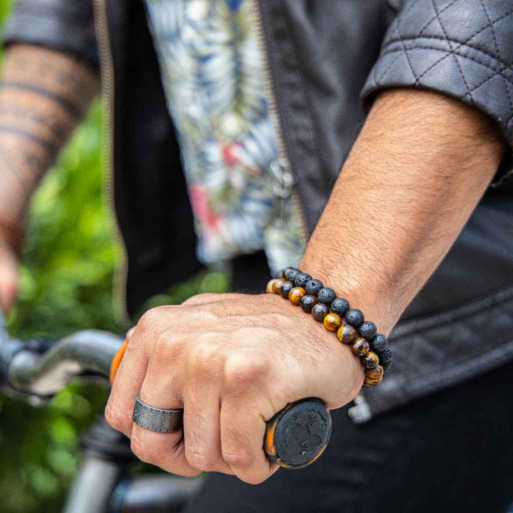 Pulseras para Parejas Piedras Ojo De Tigre y Volcánica