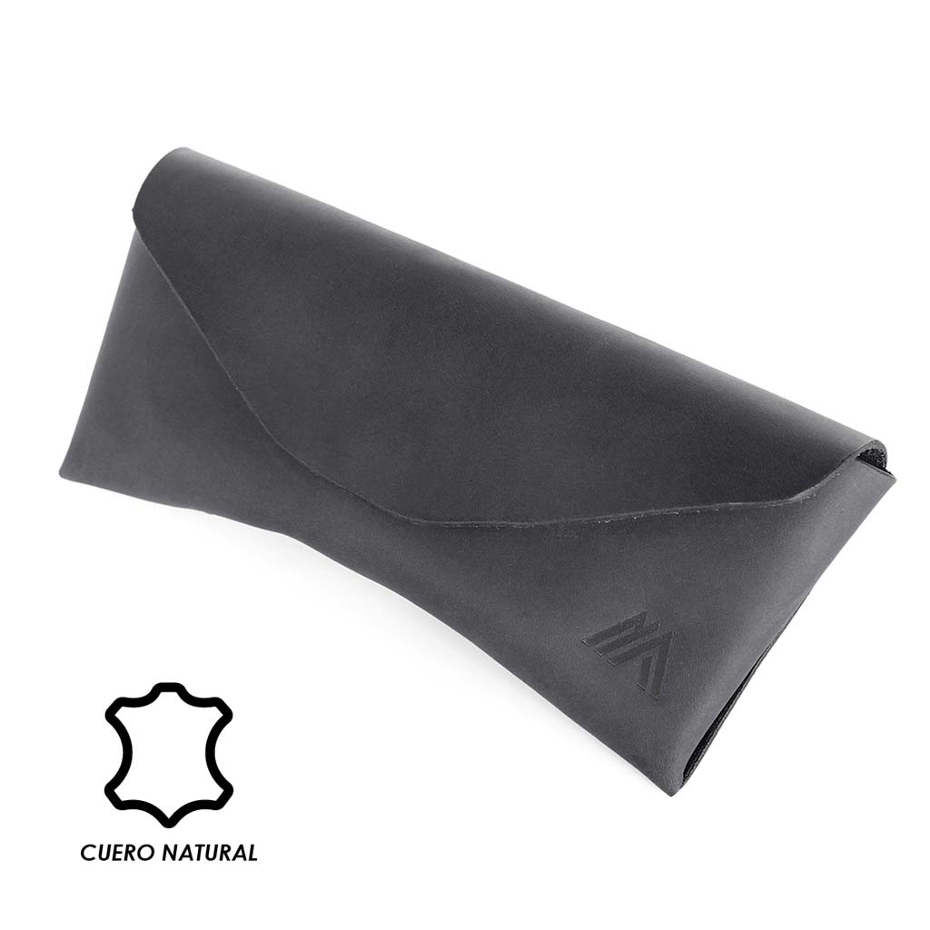 Funda Estuche Cuero Natural Negro para Lentes