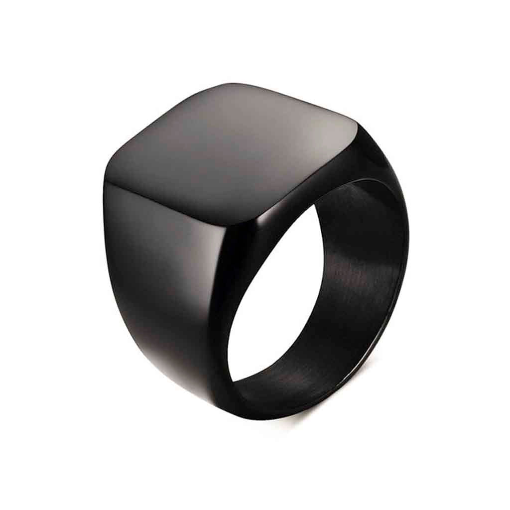 Anillo de Hombre Acero Negro Sello Plano Cuadrado