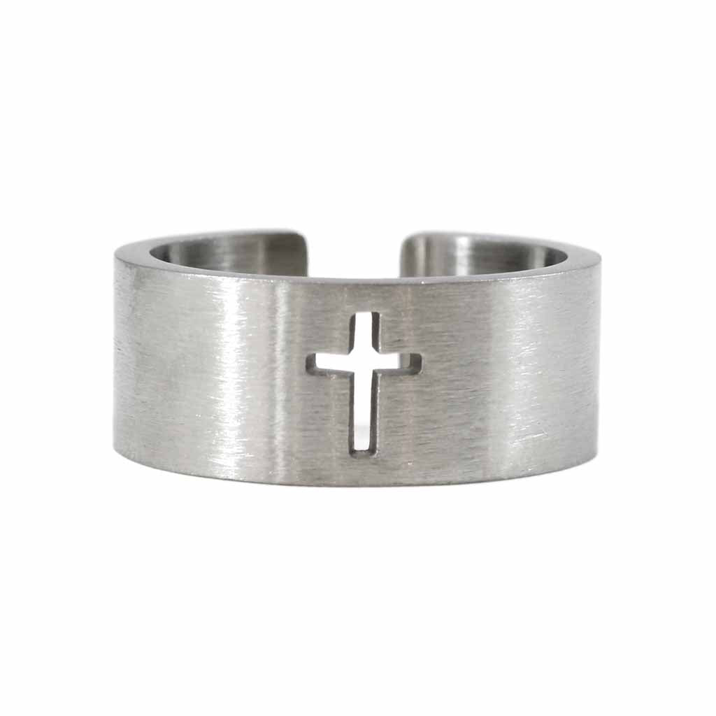 Anillo Hombre Acero Cruz Hueca Plateado Brillante
