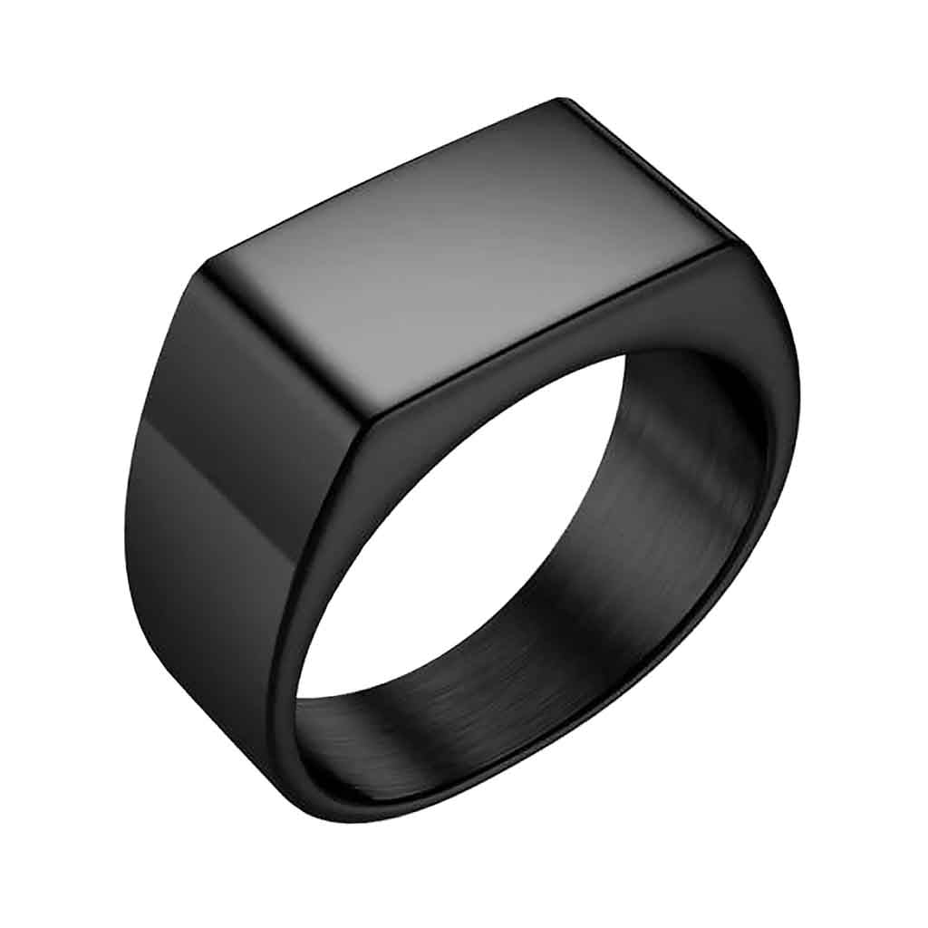 Anillo Hombre Plano tipo Sello Rectangular Negro