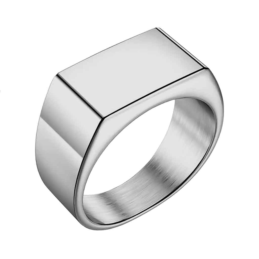 Anillo Hombre Plano tipo Sello Rectangular Plateado