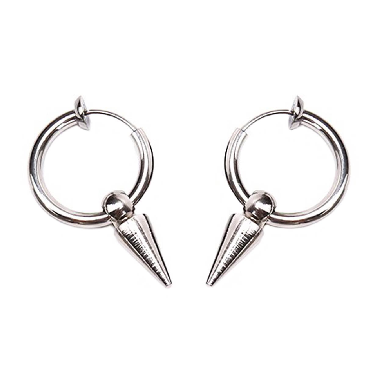 Pack 2 Pares Aros Argolla Espina A Presión Acero Plata Negro