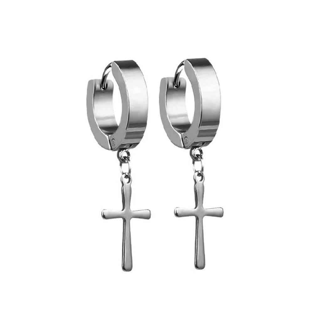 Pack 3 Pares de Aros Acero Huggie con Cruz, Túnel y Aros a presión