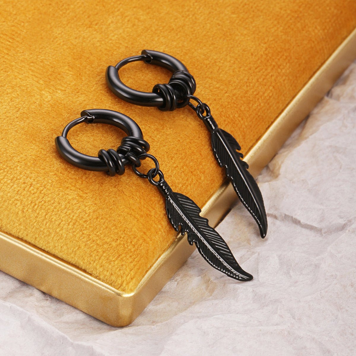 Pack 2 Aros Acero Quirurgico Argolla con Pluma Plata y Negro