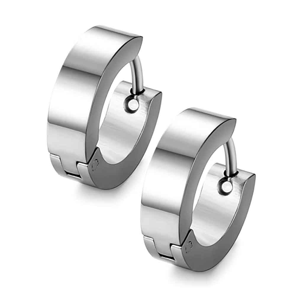 Aros Hombre Argollas Huggies Acero Plateado