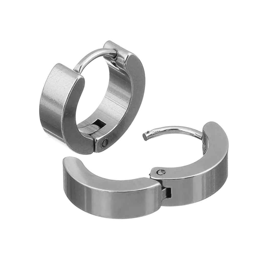Aros Hombre Argollas Huggies Acero Plateado