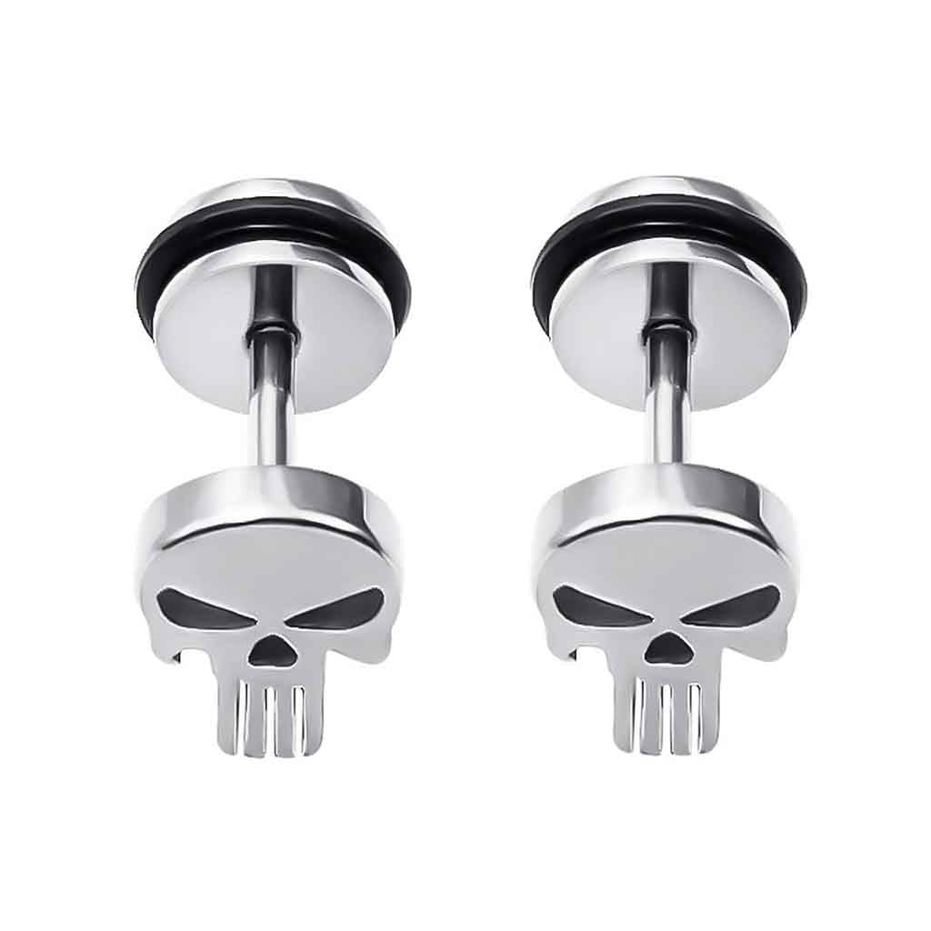 Aros Punk De Acero Calavera Earing Color Plata