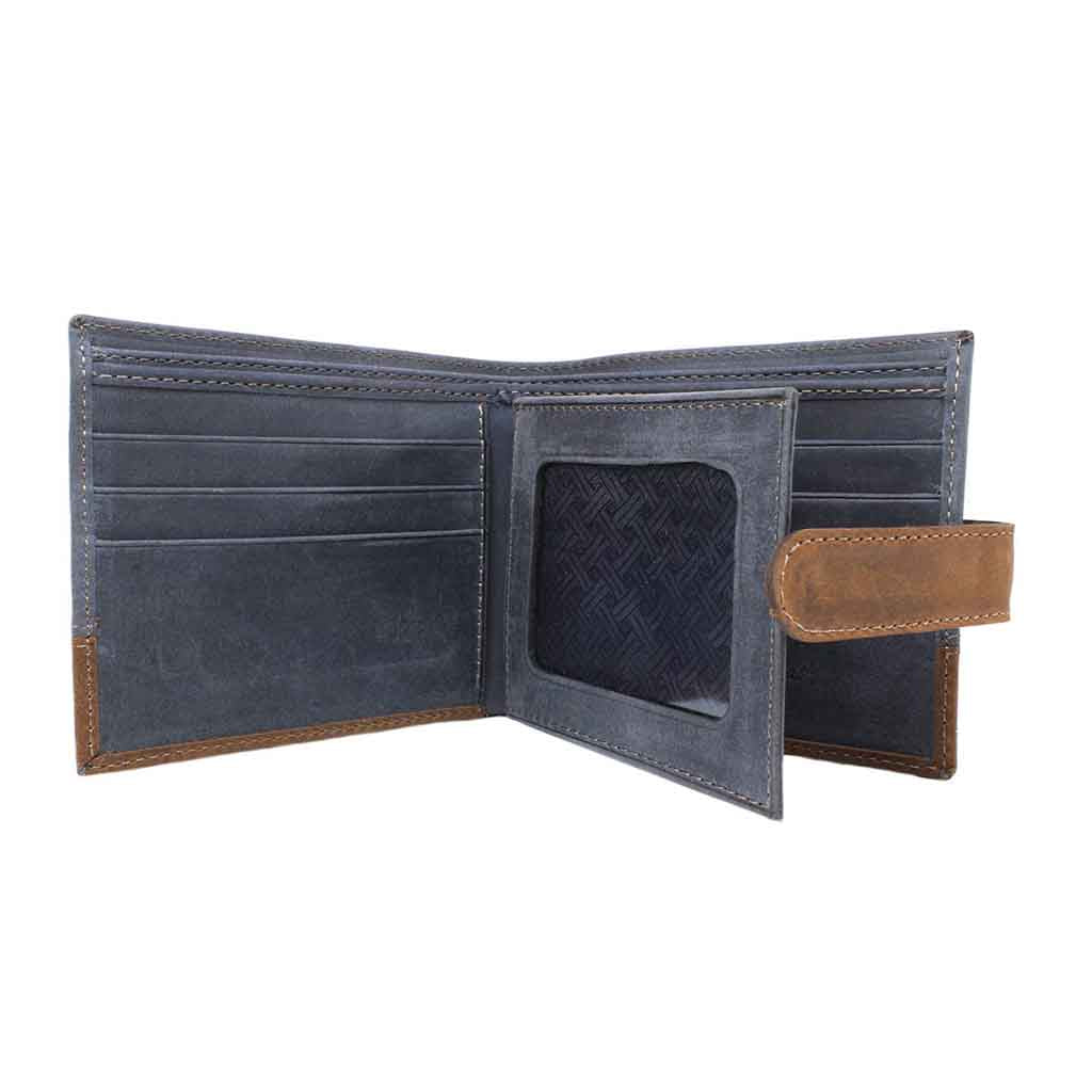 Billetera Hombre Cuero Tarjetero Azul Con Correa