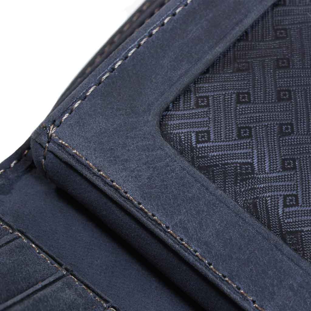 Billetera Hombre Cuero Tarjetero Azul Con Correa