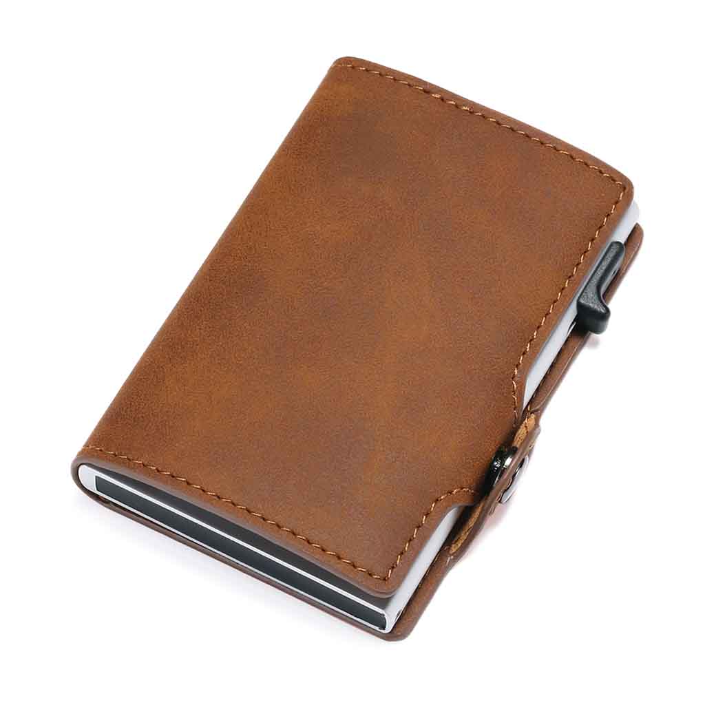 Tarjetero Billetera RIFD de Cuero Café con Broche