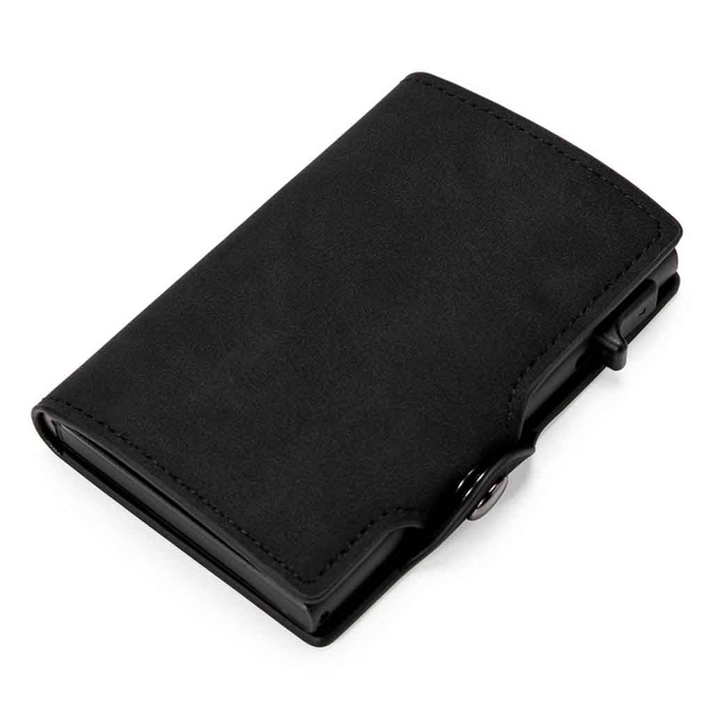 Tarjetero Billetera RIFD de Cuero Negro con Broche