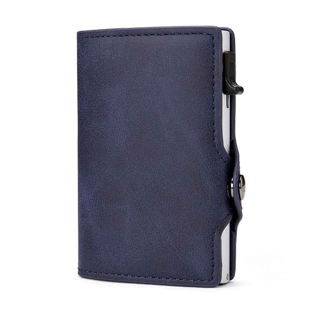 Tarjetero RIFD de Cuero Azul Billetera Hombre Mujer