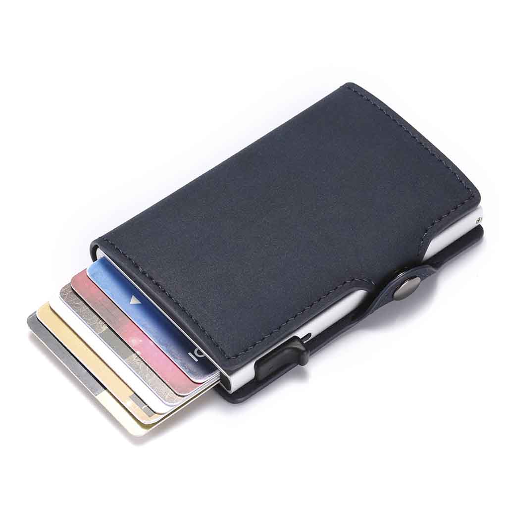 Tarjetero RIFD de Cuero Azul Billetera Hombre Mujer