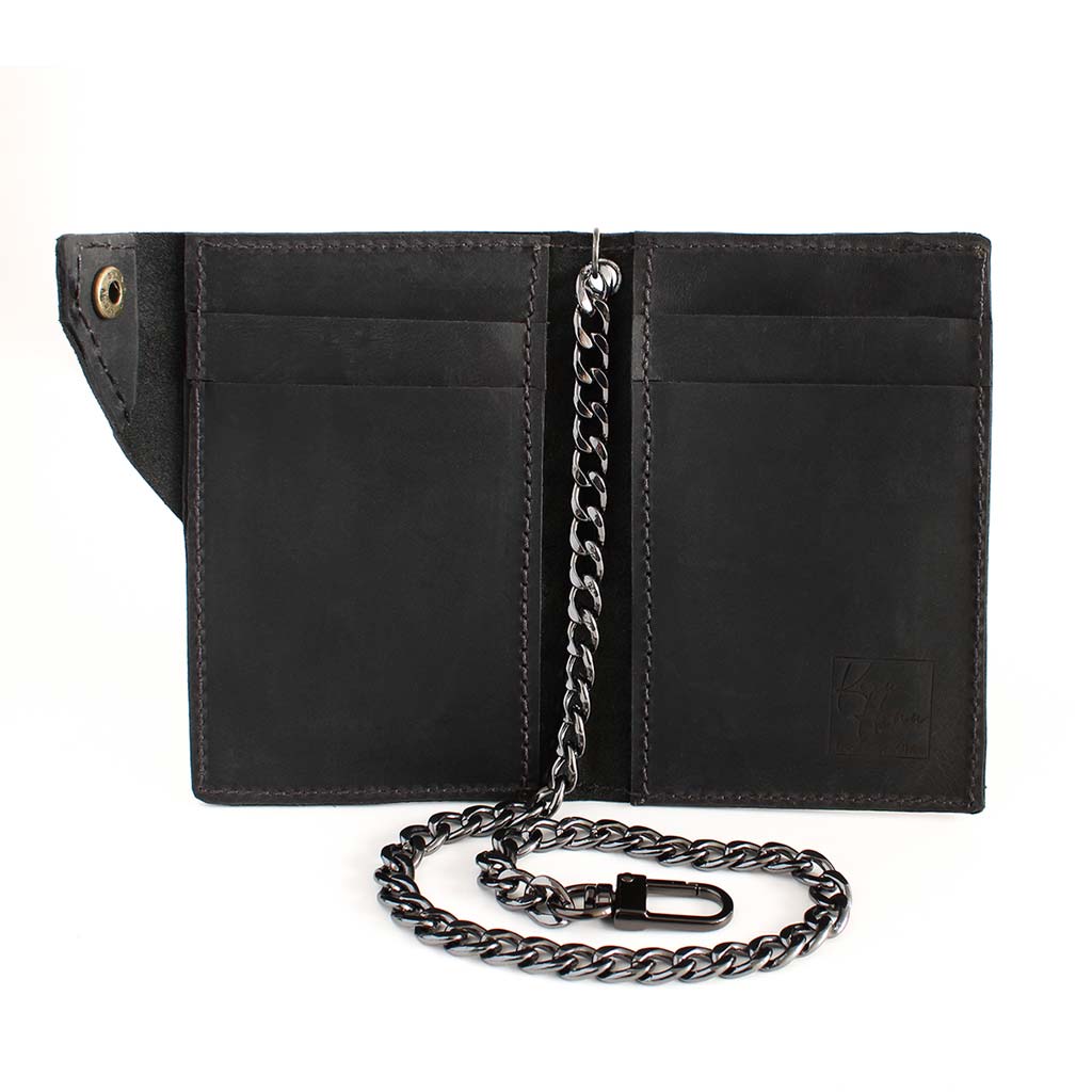 Tarjetero Hombre con Cadena Billetera Hombre Cuero Negro
