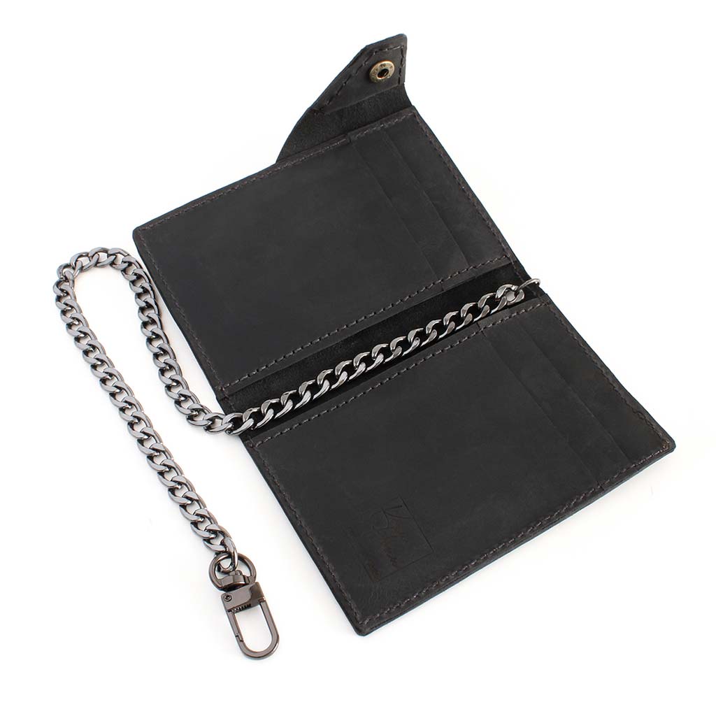 Tarjetero Hombre con Cadena Billetera Hombre Cuero Negro