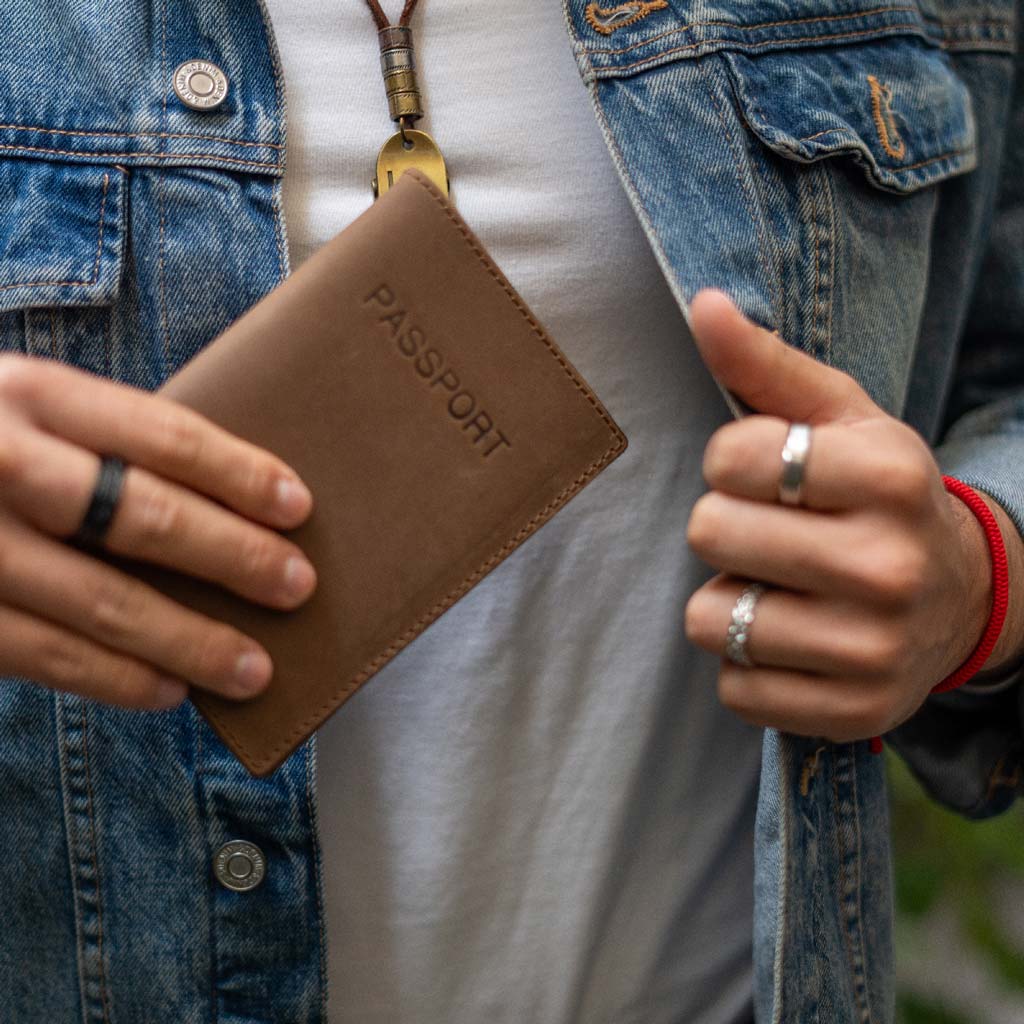 Porta Pasaporte Porta Documentos Viaje Funda Cuero Café