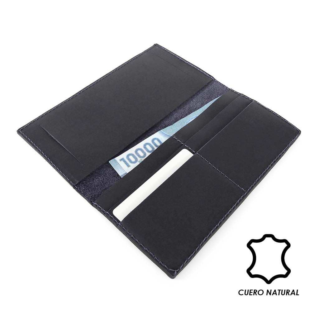 Billetera Hombre Porta Chequera Cuero Natural Negro