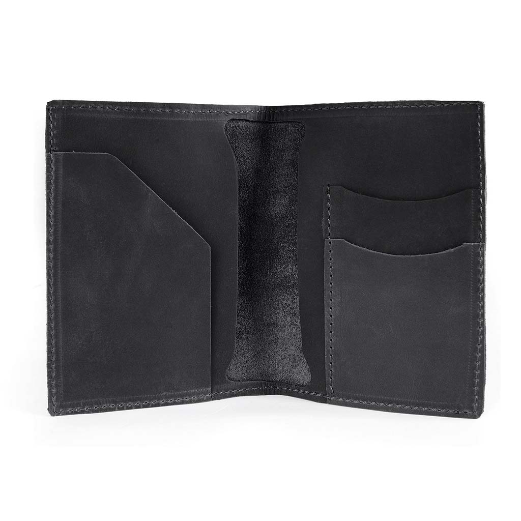 Porta Pasaporte Documentos Cuero Natural Negro