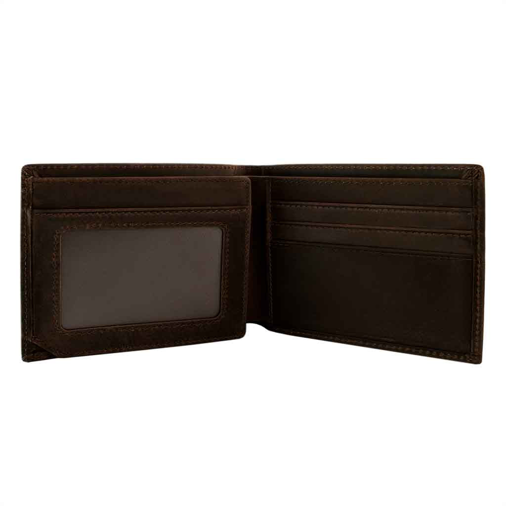 Billetera Desplegable Cuero Unicolor Marrón Oscuro