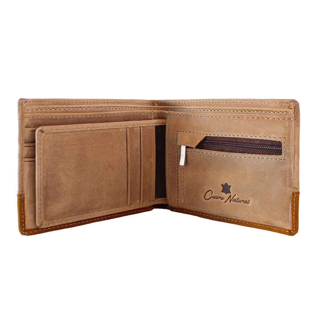 Billetera Monedero Cuero Natural Hombre Beige y Café