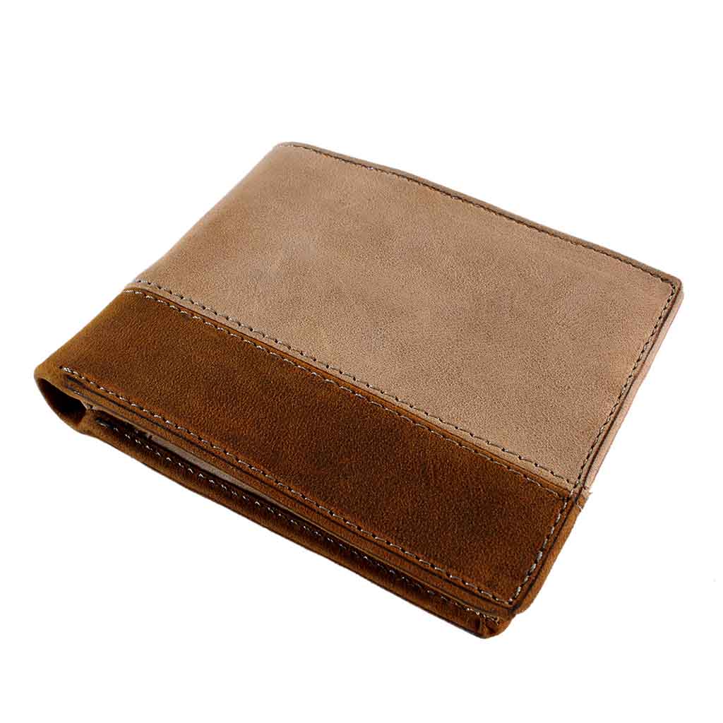 Billetera Monedero Cuero Natural Hombre Beige y Café