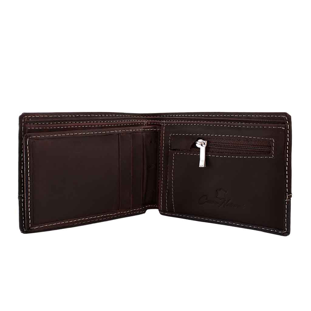 Billetera Monedero Cuero Natural Hombre Marrón y Azul