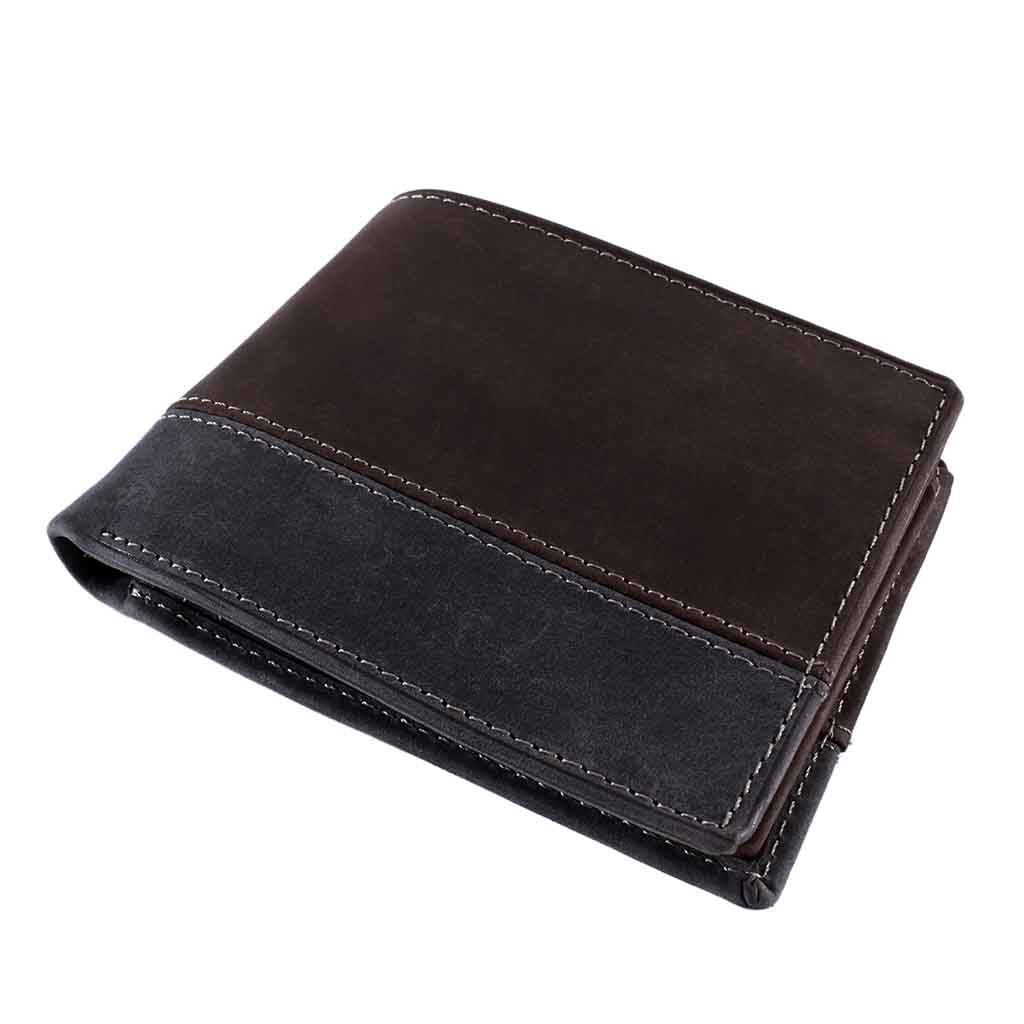 Billetera Monedero Cuero Natural Hombre Marrón y Azul