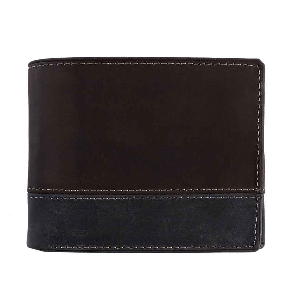 Billetera Monedero Cuero Natural Hombre Marrón y Azul