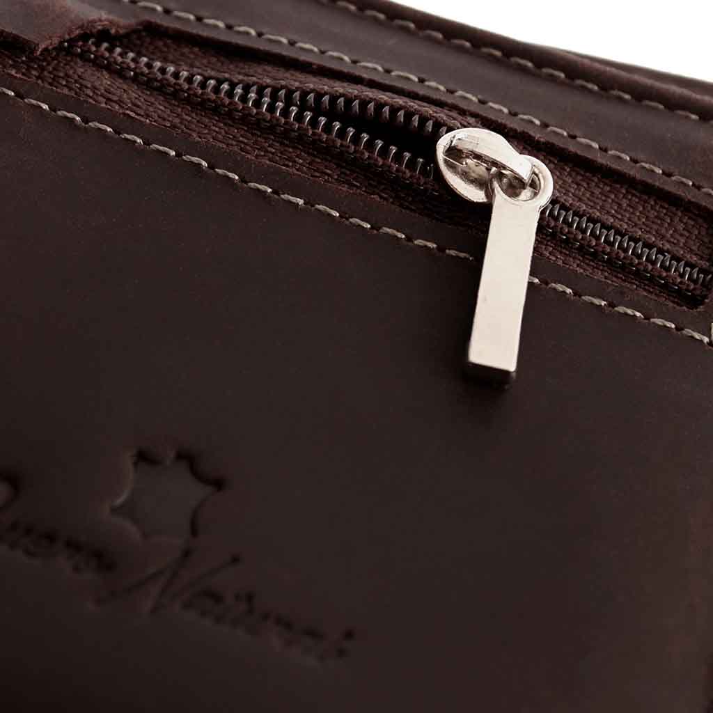 Billetera Monedero Cuero Natural Hombre Marrón y Azul