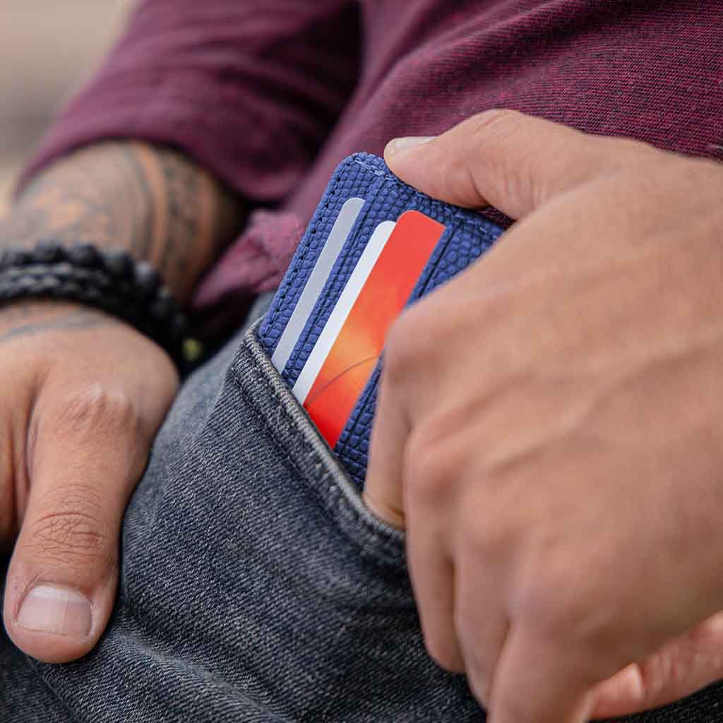 Billeteras Hombre de Cuero Tarjetero Azul