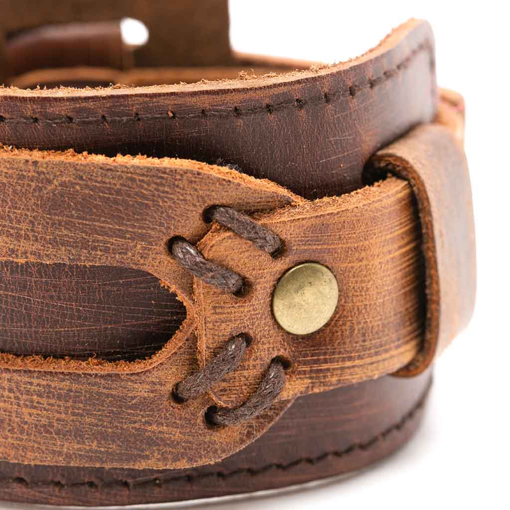 Brazalete Ancho De Cuero Pulsera Café Banda Rock & Roll