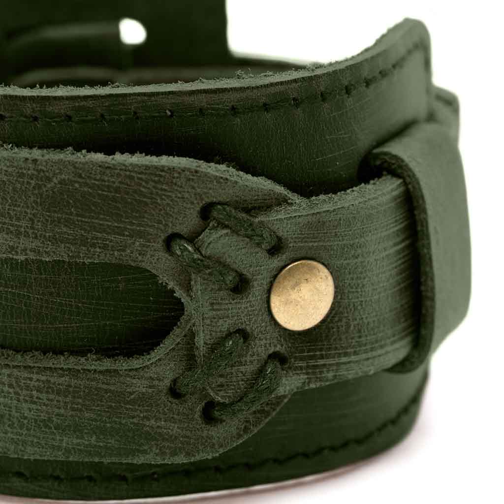 Brazalete Ancho De Cuero Verde Pulsera Banda Rock & Roll