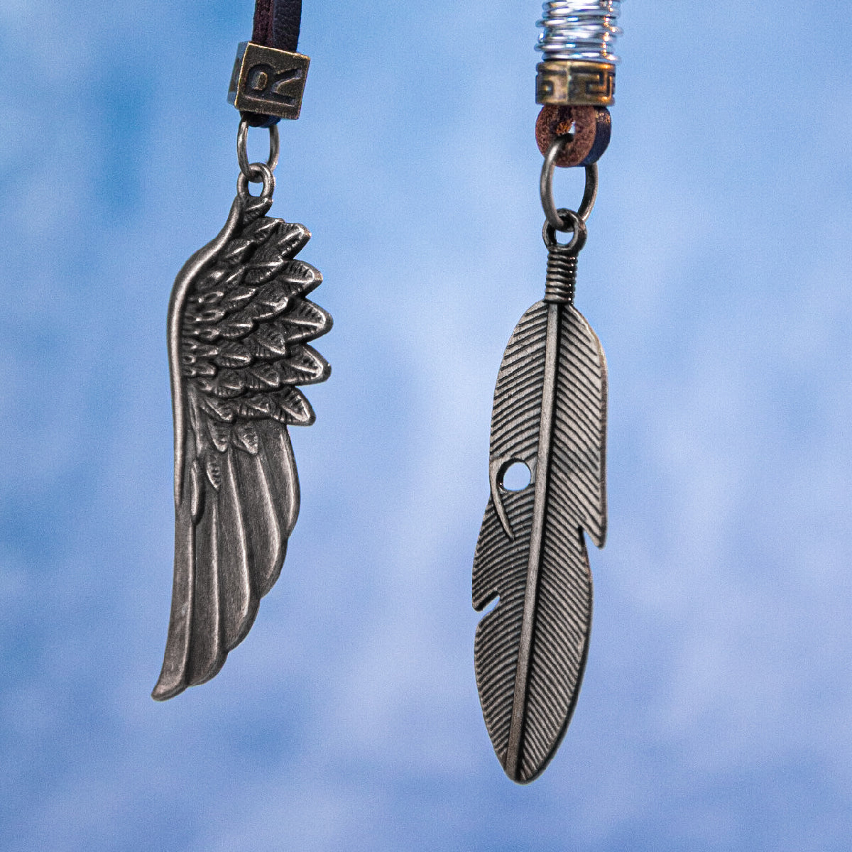 Collar De Cuero Con Pluma Plata Hombre Mujer Juvenil