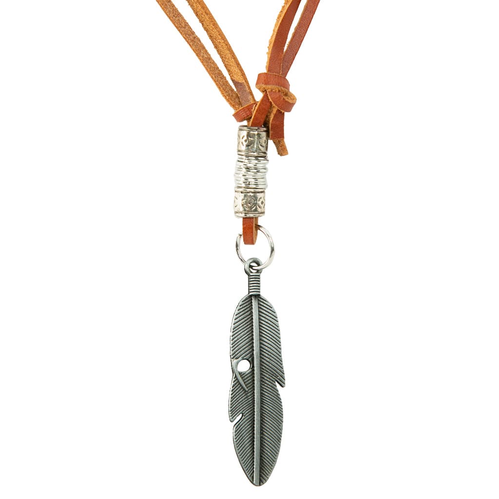 Collar De Cuero Con Pluma Plata Hombre Mujer Juvenil