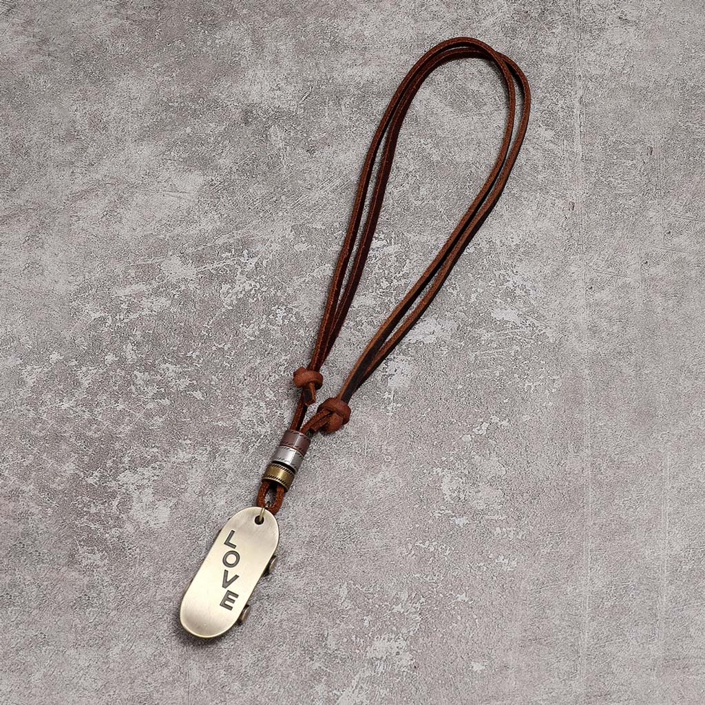Collar de Cuero Colgantes Dije Bronce Skater Patineta Love