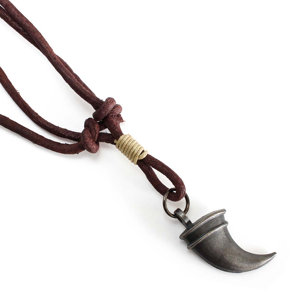 Collar de Cuero Ajustable Dije Metal Diente Tiburon