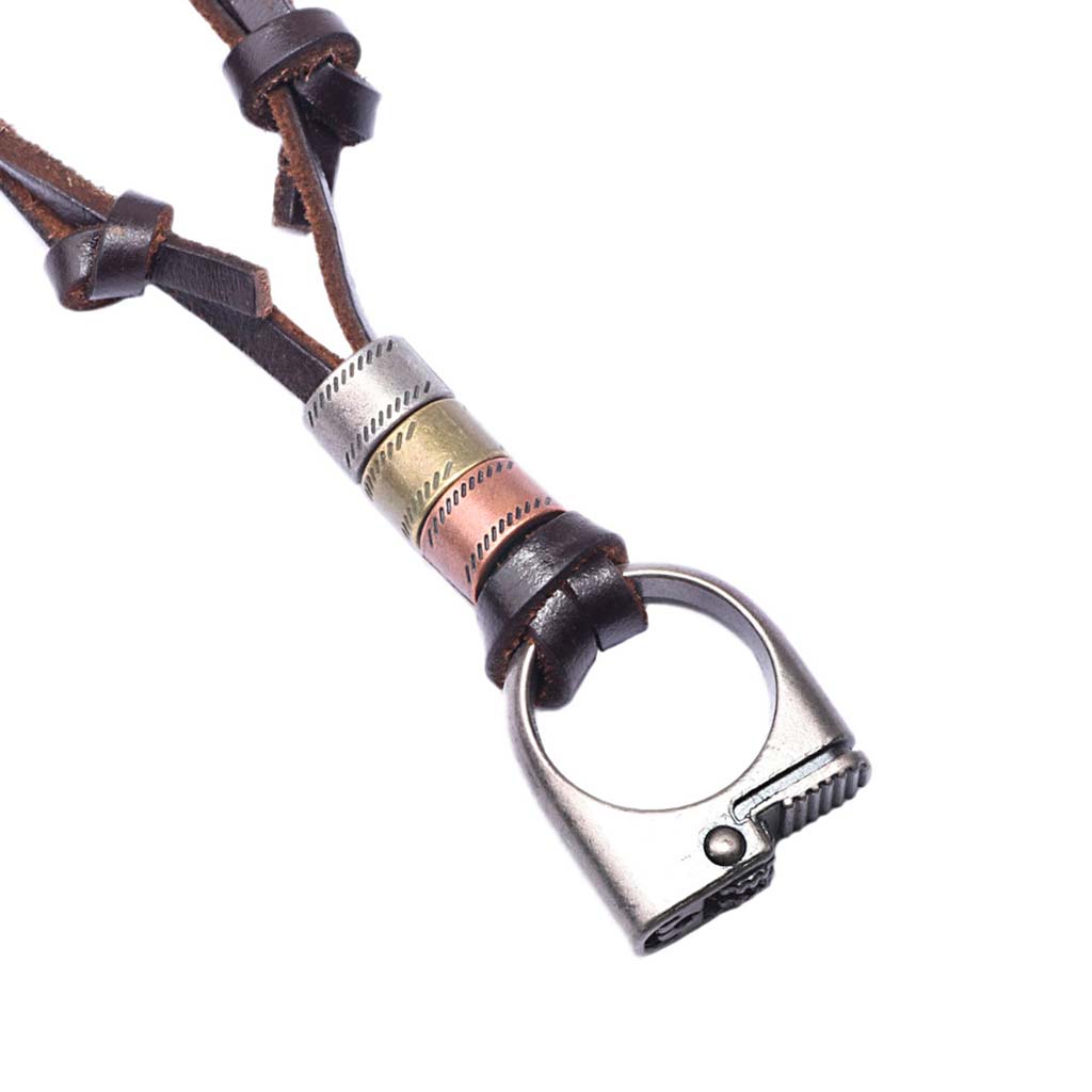 Collar de Cuero Colgantes Dije color Plata Anillo Encendedor