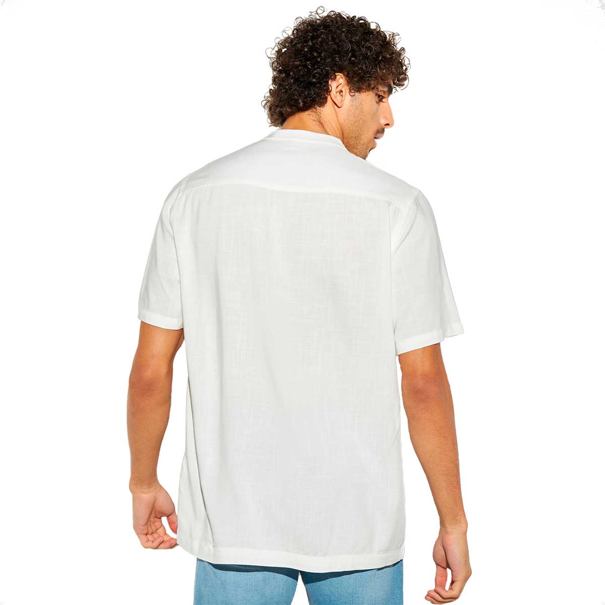 Camisa Blanca Hombre Lino Manga Corta Mao