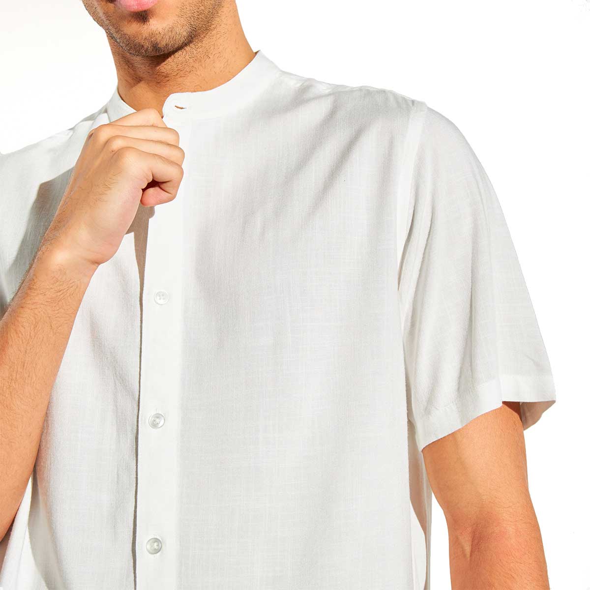 Camisa Blanca Hombre Lino Manga Corta Mao