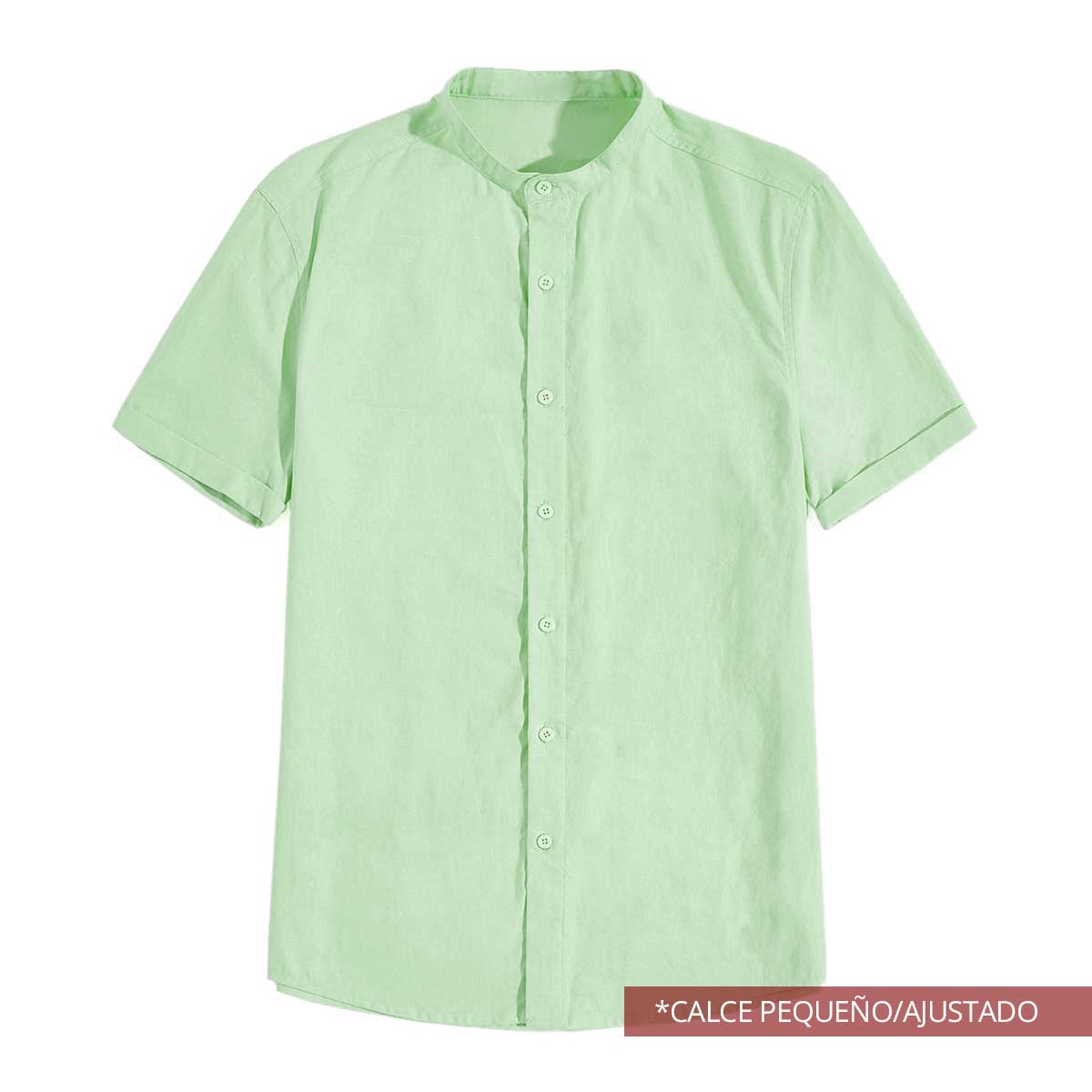 Camisa Hombre de Lino Mao Verde Manga Corta