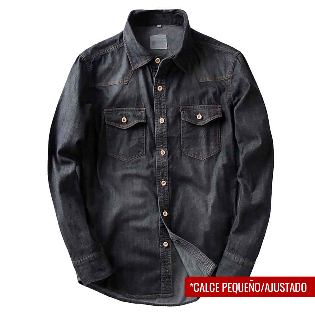 Camisa Mezclilla Jean Manga Larga Negro