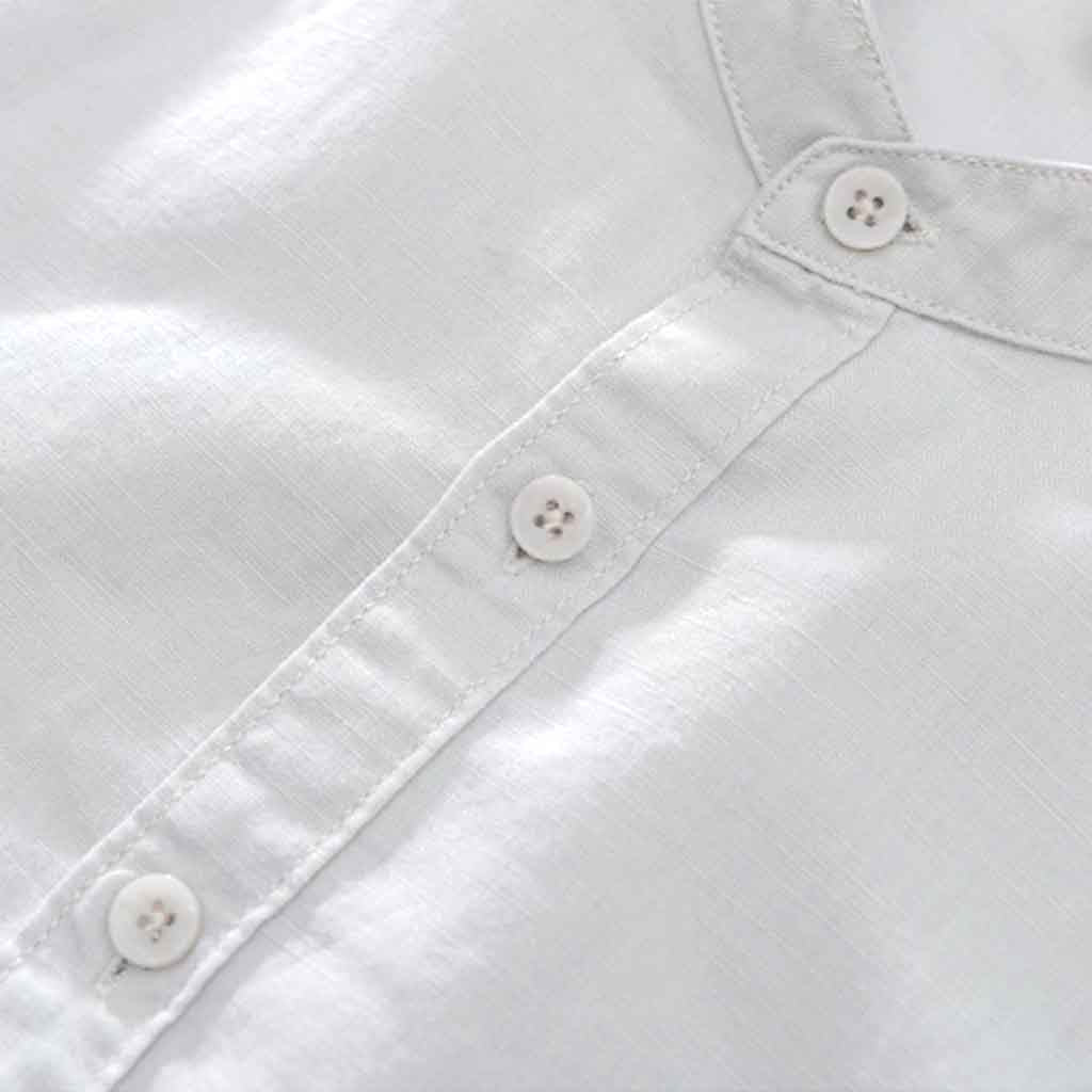 Camisa Blanca Hombre Lino Manga Corta Mao