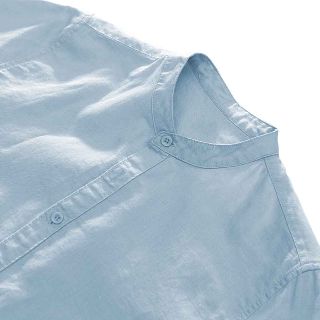 Camisa de Hombre en Lino Manga Corta Mao Celeste
