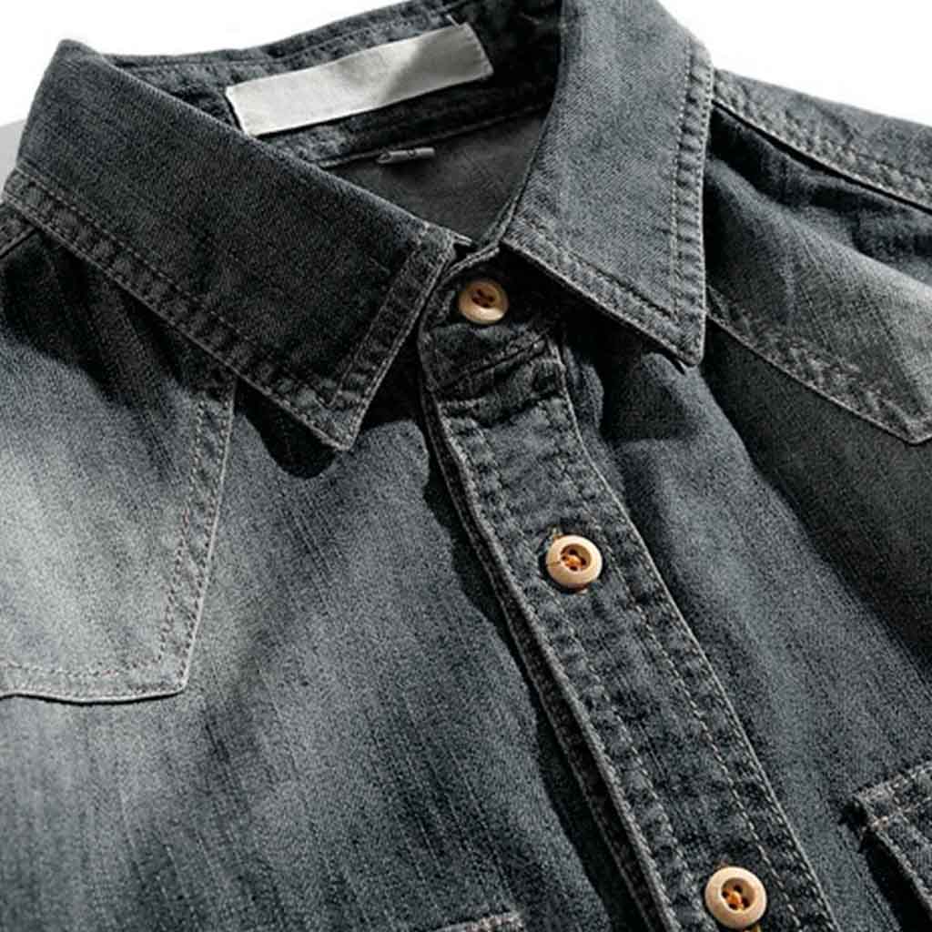 Camisa Mezclilla Jean Manga Larga Negro